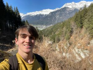 boy hiking in mountains