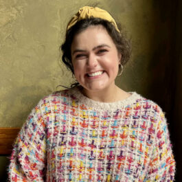 girl in bright sweater