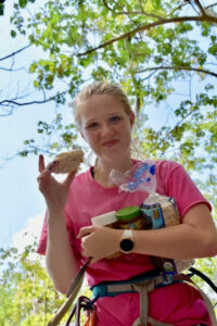 girl eating rice cake